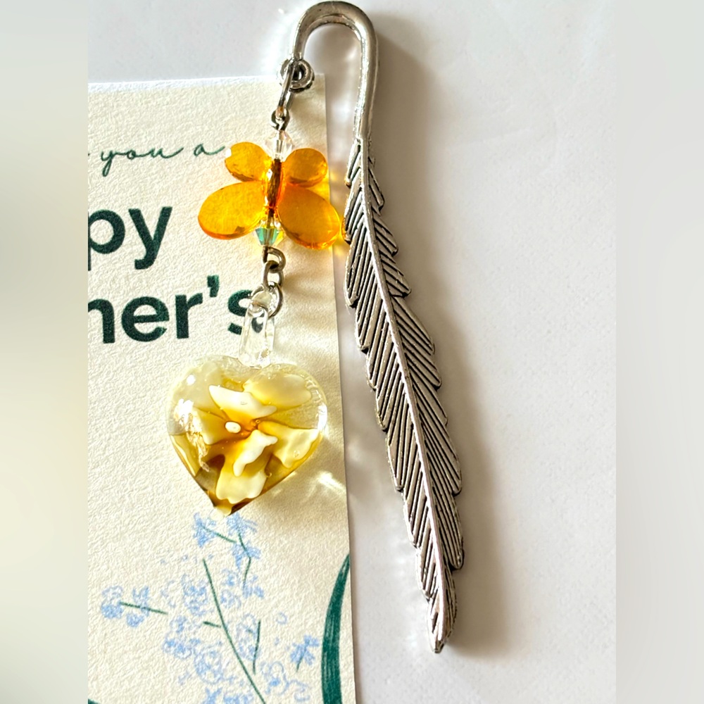 Floral Mother's Day Bookmark with Yellow Charm and card handmade by MJ